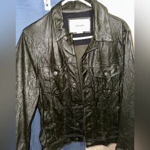 GOOD AS NEW Zadig & Voltaire Base Crinkle Leather Men’s Jacket in Dark Olive XS